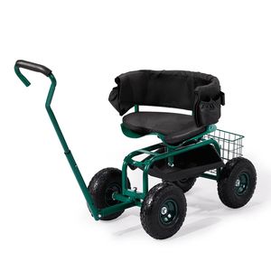 Sgabello da Giardino Girevole a 360 Gradi con Schienale Imbottito, Carrello da Campeggio con Ruote per Giardinaggio e Piantumazione - Product Image 3
