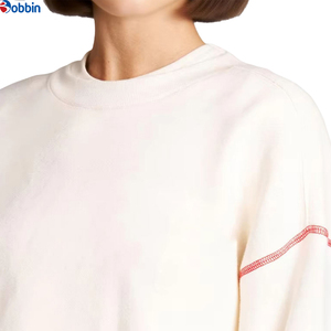 Conjunto Deportivo Personalizado para Mujer, 2 Piezas, Conjunto de Sudadera Tejida, Cuello Redondo, Manga Larga, Color Sólido, Corte Holgado, Estilo Casual, Conjunto Corto Blanco - Product Image 2