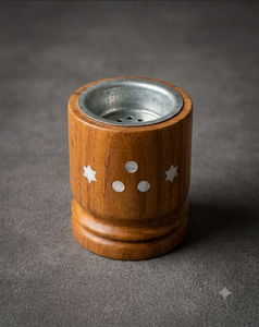 Brûleur à bakhoor circulaire en bois naturel fait main avec incrustation de nacre, sculpté à la main, de qualité supérieure, finition de coquillage de mer, brûleur en bois de qualité supérieure. - Product Image 1