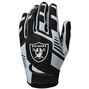Raiders Football <b>Gloves</b> Black <b>Silver</b> Non Slip Grip Hook And Loop Closure Unisex Sports <b>Gloves</b> - Product Image 1