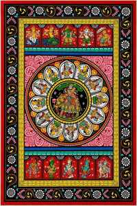Radha <b>Krishna</b> Pattachitra <b>Painting</b> | Traditional Indian Folk Art Wall Decor | Handmade Ethnic Mythological Artwork - Product Image 1