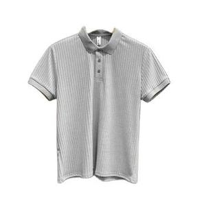 เสื้อโปโลผู้ชายลายทางถัก แขนสั้น ทรงปกติ สไตล์ลำลอง สีเทา - Product Image 3