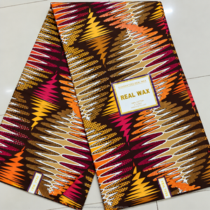 Brown Orange Premium African Wax <b>Print</b> Ankara Fabric with <b>Abstract</b> Feather Pattern for Women Dressmaking - Product Image 5