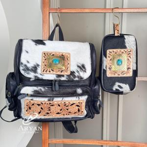 Grande capacité à la mode en cuir de vachette usiné à la main sac à couches de voyage multifonctionnel sac à dos et trousse de toilette pour femmes - Product Image 1