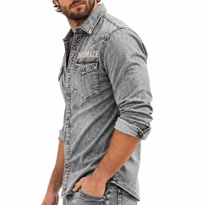 Chemise en jean pour homme BROMACK INTERNATIONAL, style vintage, rayures, manches longues, boutons sur le devant, poche poitrine, vêtements de travail décontractés - Product Image 3