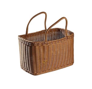 Bolso de mano de mimbre de moda con asas dobles fijas, cesta de almacenamiento rectangular abierta de mimbre, cestas de picnic de ratán - Product Image 2