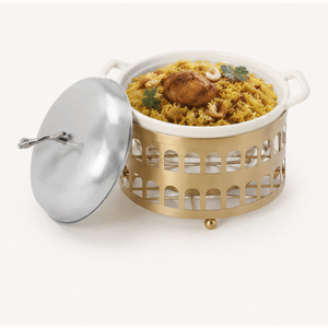 New Design Luxury Gold Stainless Steel <b>Food</b> <b>Warmer</b> <b>Buffet</b> Catering Hot Pot with Branch Handle Insulated Casserole for Hotels - Product Image 6