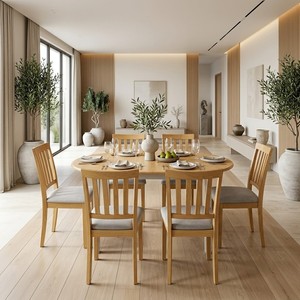 Modern Oval Wooden <b>Dining</b> Table Set with 6 <b>Chairs</b> Scandinavian Style Home Furniture for Apartment Living Room - Product Image 2