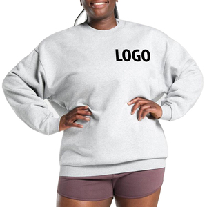 Sweat-shirt à col rond surdimensionné pour femmes, couleur unie, manches longues, 100% coton, tricoté, respirant, confortable, sweat-shirts pour femmes - Product Image 1