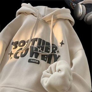 Sweat à capuche unisexe avec impression bouffante, style solide d'hiver avec col court - Product Image 6