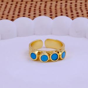 Blue Turquoise Multi Dot Band Adjustable <b>Ring</b> Stainless <b>Steel</b> Gold Plated Handmade Bezel Set Gemstone Statement <b>Rings</b> Wholesale - Product Image 1