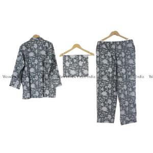 Ensemble pyjama indien fait main 100% coton, imprimé floral, pantalon ultra-confortable et chemise, robe de nuit pour femme, shorts pour la maison, vêtements de nuit d'été - Product Image 3