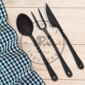 Ensemble de couverts Viking en acier inoxydable forgé à la main, couteau, fourchette, cuillère, manche martelé, poli miroir écologique, ensemble de table nordique - Product Image 3