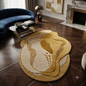 Tapis de luxe jaune moutarde abstrait, tufté à la main, forme organique moderne, tapis design pour salon, chambre, décoration intérieure chic - Product Image 4
