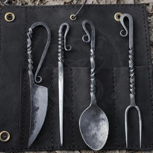 Hand Forged Medieval Viking Cutlery Set Handmade Alloy Steel Garden Fork Stainless Steel Knife Spoon Rustic Nordic <b>Dining</b> Brand - Product Image 6