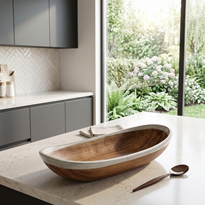 Tazón de Madera de Teca Sólida de Grado Alimenticio, Tazón Natural con Borde Natural para Frutas y Ensaladas, Utensilio de Cocina de Madera Hecho a Mano, Herramienta Decorativa Balinesa Premium - Product Image 3
