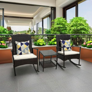 RK00064, Silla Mecedora de Ratán y Acero Moderna de Alta Calidad, con Cojín de Poliéster y Vidrio Templado, Muebles de Exterior para Hotel - Product Image 1