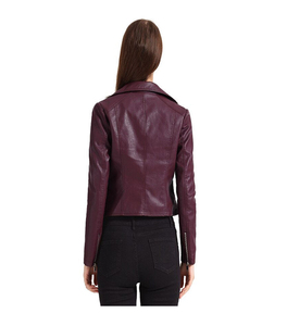 Women's Purple PU Leather Moto Jacket Full Sleeve Turn Down Collar <b>Zipper</b> Closure Autumn Style - Product Image 5
