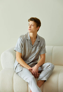 100% Silk <b>Men's</b> <b>Pajamas</b> <b>Set</b> Solid Color 2-Piece Casual Sleepwear <b>for</b> Home Wear Couples Wholesale Sleep Clothes <b>for</b> <b>Men</b> - Product Image 3