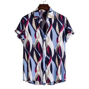 Chemises pour hommes à manches courtes, style hawaïen, motif floral, col boutonné, fermeture boutonnée, tissu tricoté d'été - Product Image 1