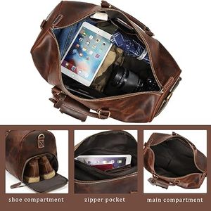 Full Grain Leather Eco-Friendly High Quality Weekender Travel <b>Bag</b> with Shoe Pouch Carry on <b>Overnight</b> Duffle - Product Image 2