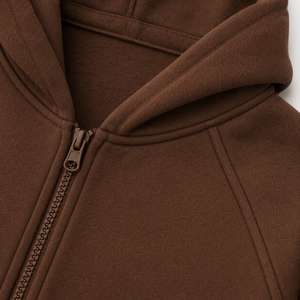 Sweat-shirt à capuche court pour femme, marron, manches longues, fermeture éclair, couleur unie, tricoté, 100% coton, style automne - Product Image 5
