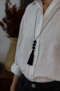 Collier statement en macramé complexe en labradorite, fait main, avec perles d'imitation en forme de fleur, pour soirée, bijoux minimalistes, bouddhisme - Product Image 2