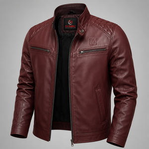 Blouson moto homme Fly Humble en cuir PU bleu, col montant, fermeture éclair, coupe ajustée, coupe-vent, pour l'automne, prix de gros abordable - Product Image 5