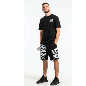 Conjunto de camiseta y pantalones cortos de algodón negro para hombre, cuello redondo, estampado con letras, transpirable, ropa informal de verano, camiseta de manga corta - Product Image 1