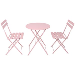Set da 3 Pezzi in Metallo Rosa per Balcone o Patio: Tavolo e Sedie da Bistrot - Product Image 1