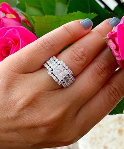 6MM Princess Cut Center And <b>Emerald</b> Cut Moissanite Three Band <b>Ring</b> 925 Sterling <b>Silver</b> Romantic Party Sparkly Charms - Product Image 5