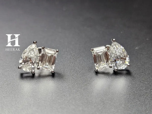 IGI Certified Lab Grown Diamond Toi et Moi <b>Stud</b> Earrings 14K 18K White Gold Pear and <b>Emerald</b> Cut Diamond Cluster Earrings - Product Image 2