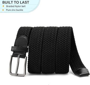 Cinturón Casual de Nylon Trenzado, Color Negro Sólido, Hebilla de Zinc Puro, Diseño Elástico y Duradero, Accesorio de Moda para Hombre - Product Image 1