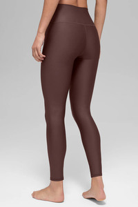 Women's Mid Waist Brown <b>Shiny</b> <b>Leggings</b> Slim Fit Yoga Workout Tights Glossy Stretch Fitness Eco-Friendly Breathable Quick Dry - Product Image 2