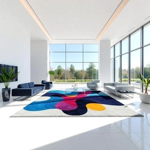 Tapis artisanal multicolore abstrait pour salon, tapis de sol géométrique moderne pour chambre et décoration intérieure contemporaine - Product Image 1