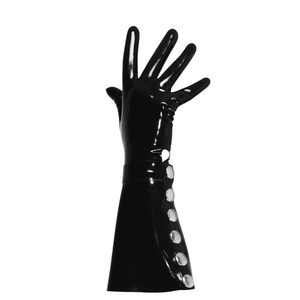 Black PU Opera-Length <b>Gloves</b> With Silver Buttons Punk Style Party Wear - Product Image 6