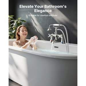 Robinet de baignoire à pieds en chrome poli vintage, montage sur pont, bec rotatif à 360 degrés, tuyau de 59 pouces de long, douche à main pour baignoire - Product Image 2