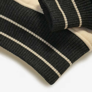 Women's Varsity Jacket Black Cotton Sleeves Full Sleeve <b>Button</b> Collar <b>Covered</b> <b>Button</b> Closure Winter Regular Length 100% Wool - Product Image 3