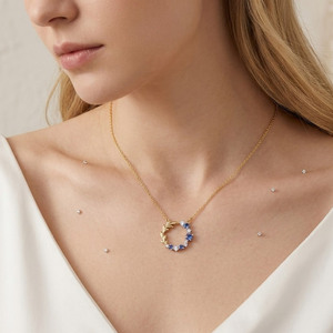 Flower Birthstone 18k Gold Plated Gold-Tone Zircon Wreath Fine Pendant <b>Necklace</b> - Product Image 5