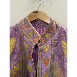 <b>Women's</b> Purple <b>Velvet</b> <b>Jacket</b> Mandarin Collar Floral Embroidery Prairie Chic Autumn Coat Handmade Suzani <b>Velvet</b> <b>Jacket</b> - Product Image 4