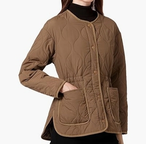 Chaqueta Acolchada Marrón para Mujer, Cuello Mao, Manga Larga, Relleno de Poliéster, para Otoño - Product Image 5