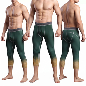 Leggings de yoga 3/4 pour hommes imprimés par sublimation, taille à cordon, en Spandex et Polyester, compression, séchage rapide, pour l'entraînement - Product Image 5