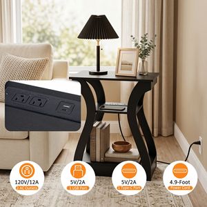 Table de chevet à 3 niveaux avec station de charge USB et prises de type C, petite table d'appoint en bois noir - Product Image 4
