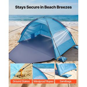 Tenda da Spiaggia Portatile Pop-Up Leggera UPF 50+ per 4 Persone con Borsa per il Trasporto, Tasche per la Sabbia e Tettoia Parasole - Product Image 4