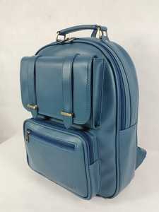 Blue PU Leather Laptop <b>Backpack</b> <b>Waterproof</b> Softback Travel Office Bag with Computer Interlayer - Product Image 5