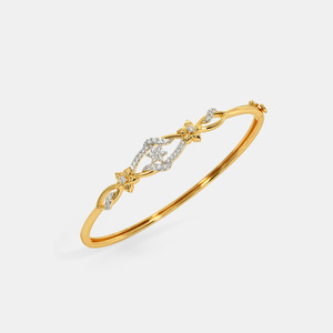 Floral <b>Infinity</b> Diamond Gold Open Cuff Bangle - Product Image 3