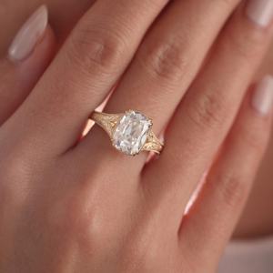 แหวนเพชรทรงยาว 3.0 กะรัต ทรงคุชชั่น แบบดั้งเดิมจากเหมือง แหวนทอง 14K ลายฉลุโบราณสำหรับหมั้น สไตล์อาร์ตเดโค แหวนเพชรเม็ดเดี่ยว - Product Image 5