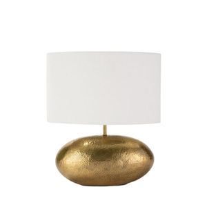 Lampe de table moderne en métal avec base martelée texturée et abat-jour en tissu, élégante lampe de chevet ou de bureau, éclairage décoratif intérieur pour la maison - Product Image 5