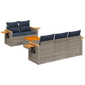 Set di divani da giardino in polyrattan grigio con cuscini, mobili da esterno in 6 pezzi - Product Image 4