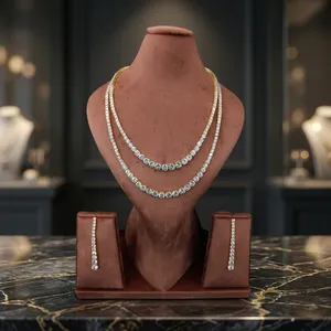 Parure de bijoux élégante en laiton plaqué rhodium avec rubis rouges et zircone cubique, collier et boucles d'oreilles, pour mariée et mariage - Product Image 1